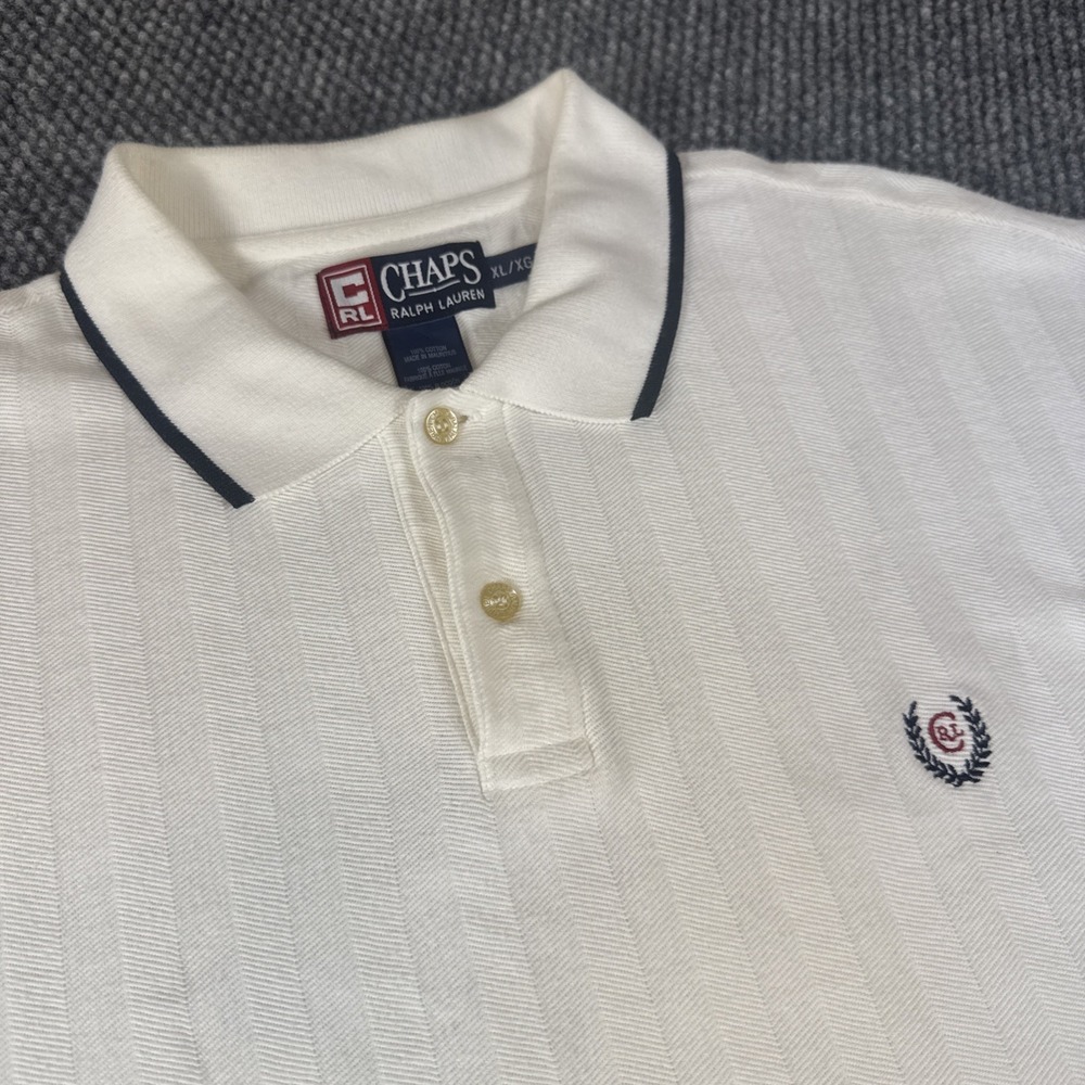 Vintage White Chaps Ralph Lauren Polo Shirt Men's XL Crest Logo Cotton
